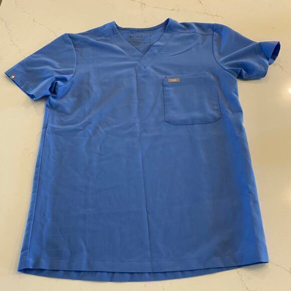 Figs Leon Three-Pocket‎ Scrub Top Ceil Blue Men's size XS